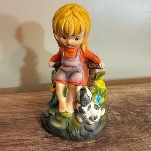 Vintage Norleans Ceramic/Porcelain Little Blonde Girl w/ Puppy Japan 7”